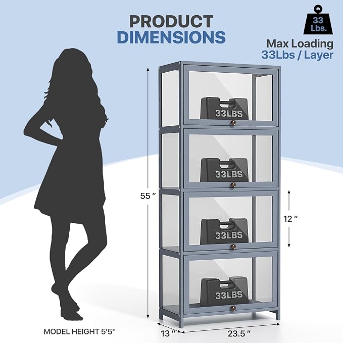 Magshion Display Cabinet, 4-Tier Curio Cabinet - Image 2