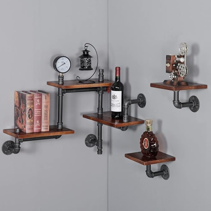 Industrial Rustic Pipe Shelving Floating Shelves Wall Mounted, 5 Laye Modern by SSSFurniture