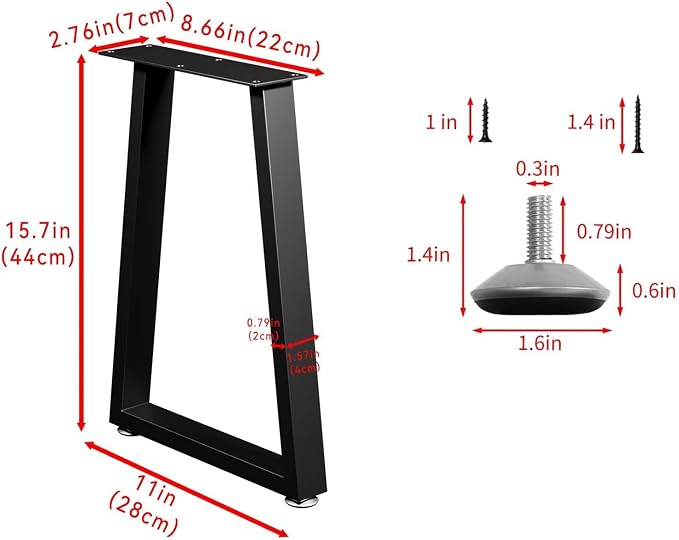 Bench Table Legs 16 Inch, Trapezoid Heavy Duty Metal Coffee Furniture Legs Set - Image 6