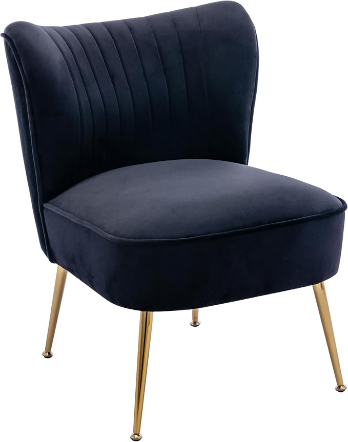 Velvet Accent Chair Set of 2 Comfy Living Room Chair Armless Slipper Chair Mid - Image 8
