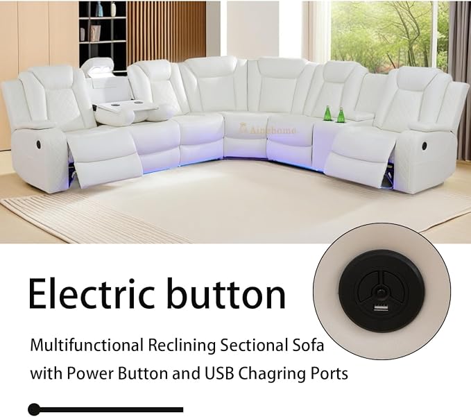 A Ainehome Power Furniture Reclining Sectional Sofa Set, Living Room Power - Image 4