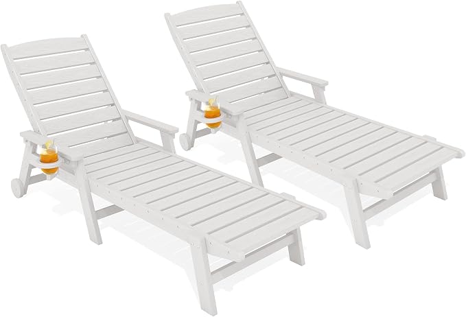 KINGYES HDPE Lounge Chair Outdoor Set of 2, Patio Chaise Lounge Recliner by KINGYES