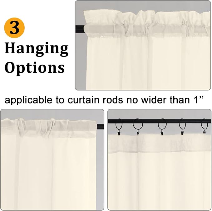 Gwine Cream Sheer Curtains 68 Inches Long 2 Panels Set, Light Filtering Sheer - Image 4