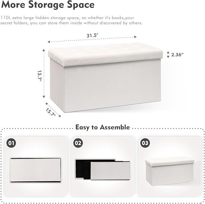 B FSOBEIIALEO Folding Storage Ottoman, Long Ottomans Shoes Bench, Velvet - Image 3