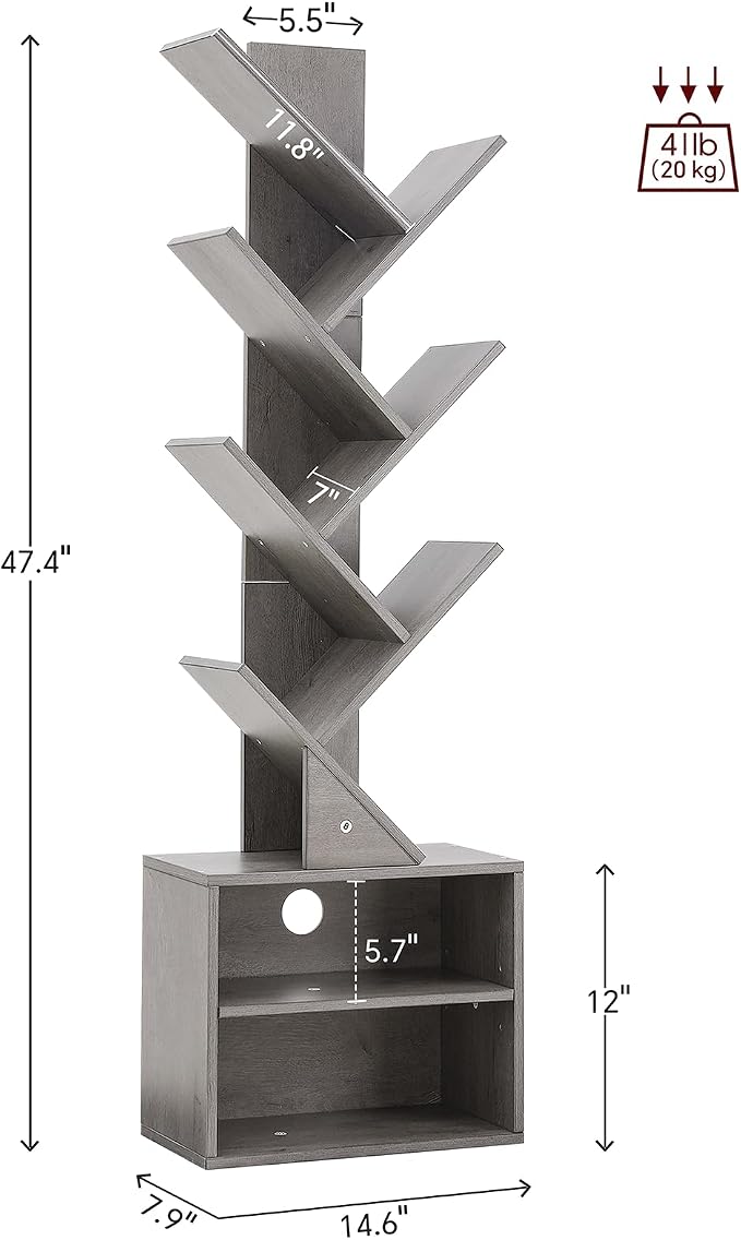 SUNMORY 6 Tier Tree Bookshelf, Tall Bookcase - Image 2