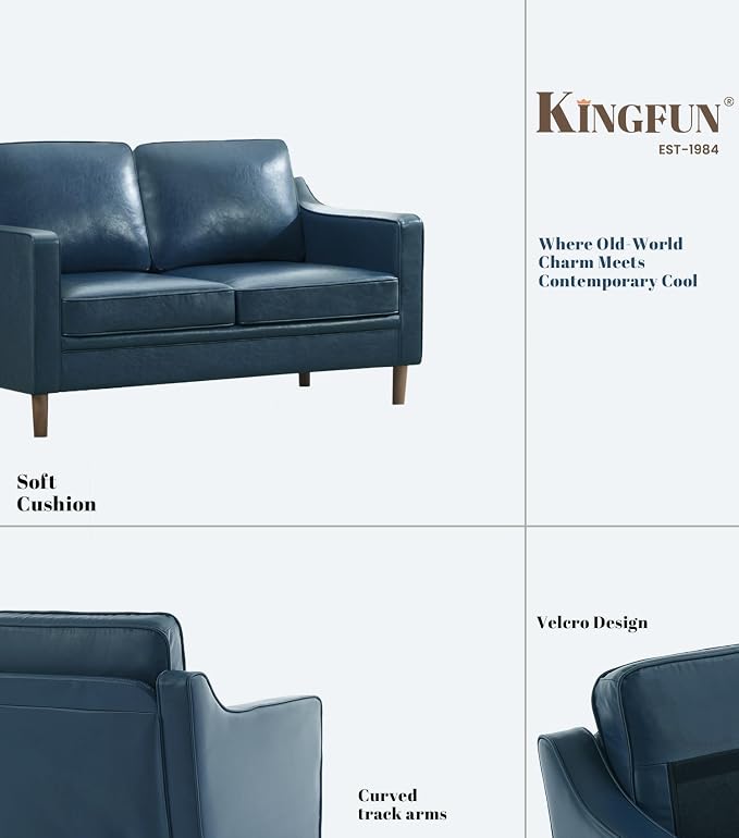 Kingfun 56" Faux Leather Sofa, Loveseat Couch, Mid Century Modern Love Seat - Image 4