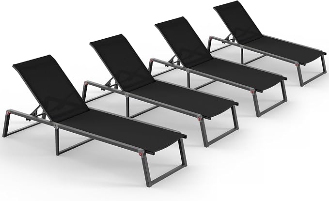 Aluminum Chaise Lounge Chair Outdoor, Foldable& No Assembly Patio Pool Lounge by Oasbira