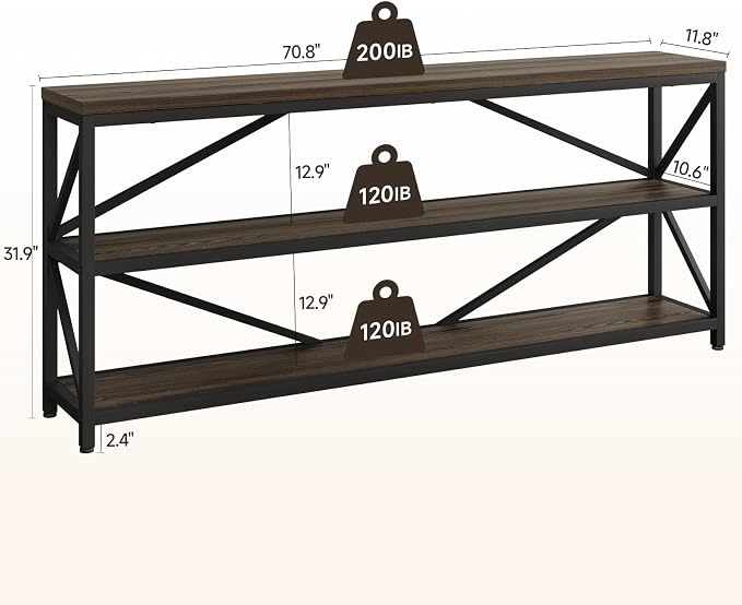 ONBRILL Industrial Console Sofa Table, 70.8 Inch Extra Long Entryway Table - Image 3