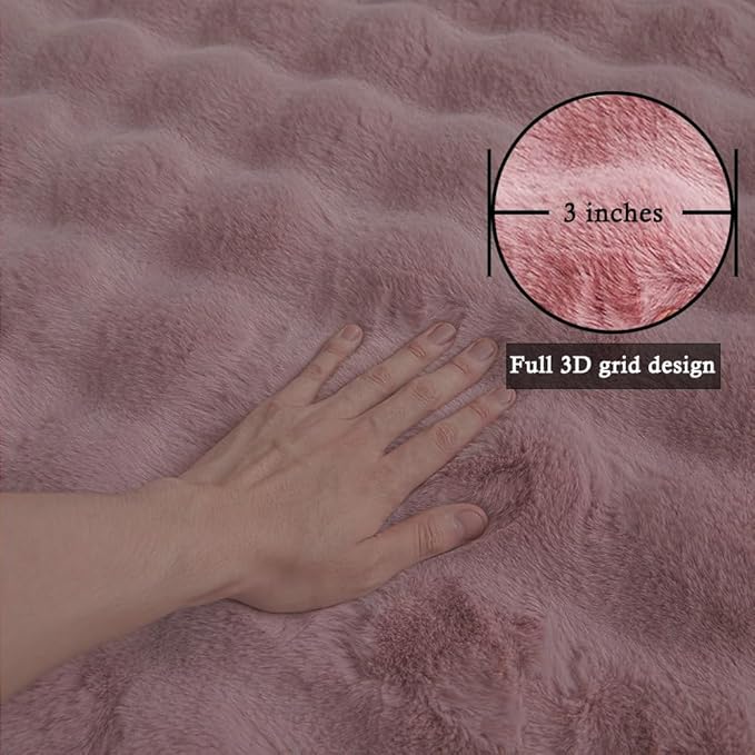 Pink Rabbit Plush Rug 5'x8', Fluffy Faux Fur Shaggy Area Rug - Image 8