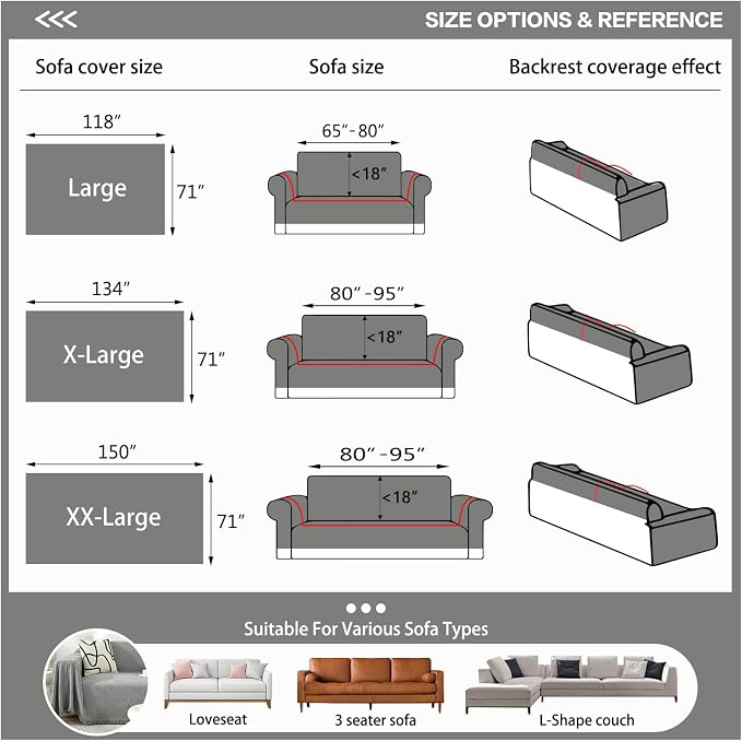 DREAMINGO Modern Minimalism Light Grey Couch Cover Sectional Sofa Covers - Image 2