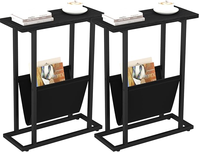 Yusong Narrow Side Table for Small Spaces, Small End Table Set of 2 by Yusong