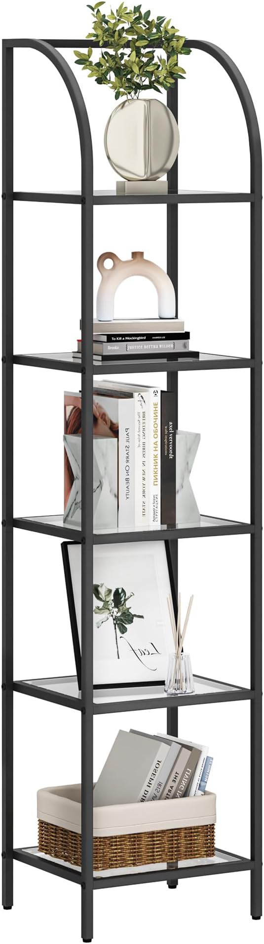 Hzuaneri Bookcase Bookshelf, Tempered Glass Arched Bookshelf - Image 9