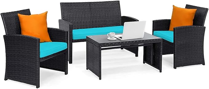 Tangkula 4 Pieces Patio Wicker Conversation Furniture Set, Patiojoy Sofa & by TANGKULA