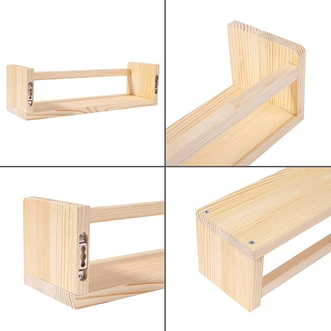 AZSKY Floating Nursery Book Shelves-Natural Wood Bookshelf - Image 8