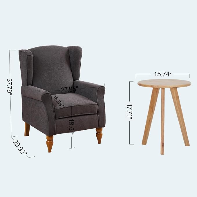 Mid-Century High Wingback Chair Set of 2, Modern Fabric Accent Chair Armchair - Image 2