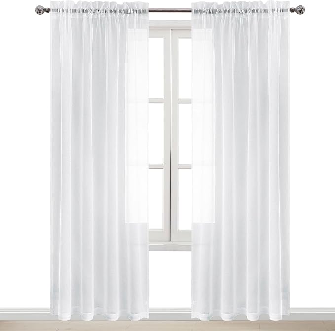 DWCN Sheer White Curtains 102 inches Long, Elegant Living Room Voile Window - Image 9