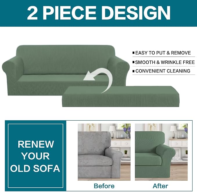 Turquoize Stretch Sofa Slipcover 2 Pieces Sofa Cover Couch Cover - Image 4
