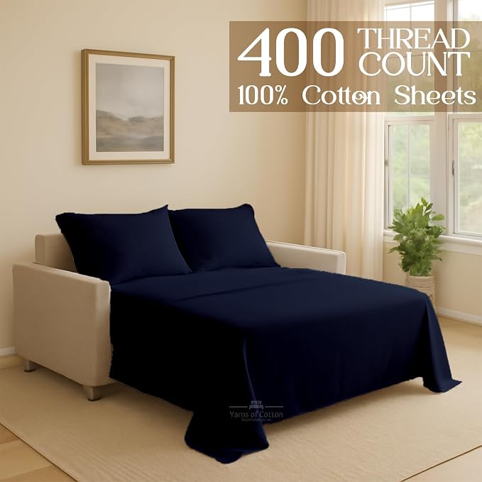 Sleeper Sofa Bed Sheet, 100% Cotton 400 Thread Count, 4 Piece Set, Deep Pocket - Image 2