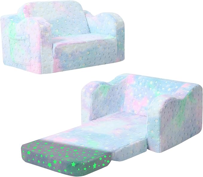 MeMoreCool Glowing Pastel Rainbow Kids Chair, 2-in-1 Foldable Kids Couch and by MeMoreCool