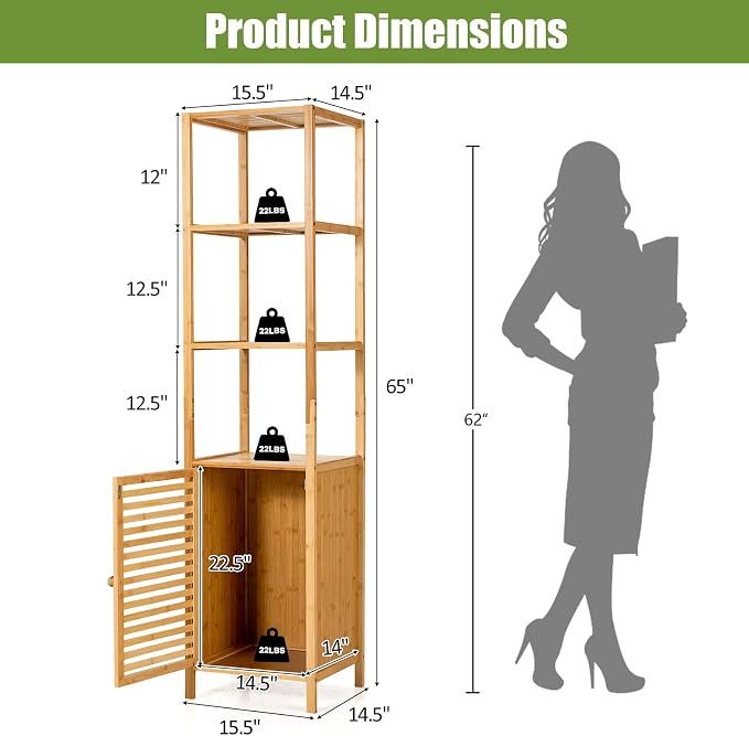 Tangkula Bathroom Cabinet, 65 Inch Tall Slim Bathroom Storage Cabinet - Image 3