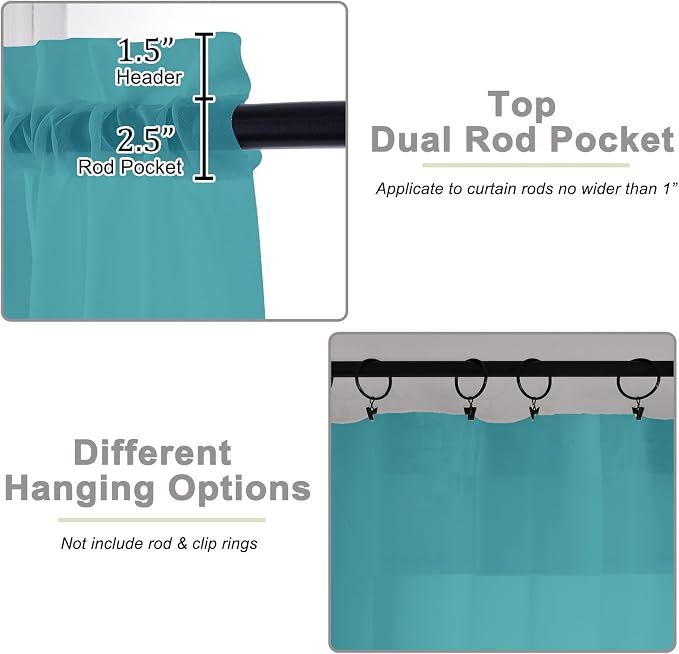 Turquoise Sheer Curtains for Bedroom Living Room 45 Inch Length 2 Panels - Image 4