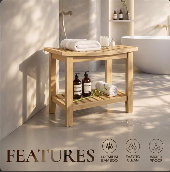 Bamboo Stool – Natural Wood Finish, Eco-Friendly Small Bench - Image 3