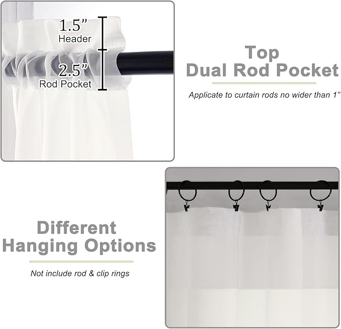 Cafe Curtains 36 Inch Length Tier 2 Pieces, Modern Soft Airy Sheer Kitchen - Image 4