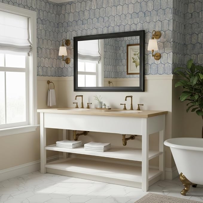 Black Mirror for Bathroom, Rectangle Rustic 30 x 36 inch Vanity Mirror for Wall - Image 3