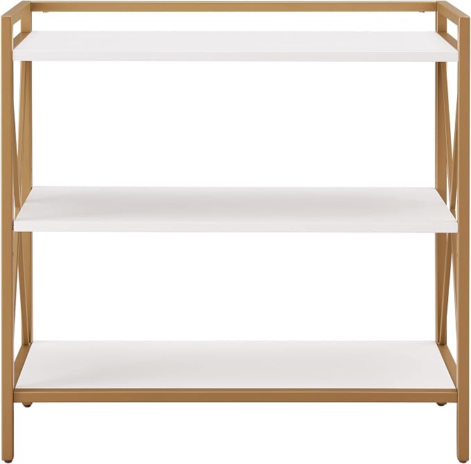 Leick Home Claudette Bookshelf, Satin Gold, 3 Shelves, Easy Assembly, 12 in D x - Image 5