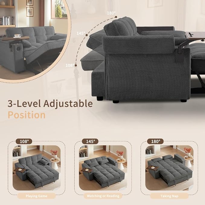 Auvsoce 65'' Convertible Sleeper Sofa Bed - Image 6