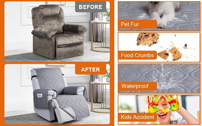 VANSOFY 100% Waterproof Recliner Chair Covers, Recliner Cover Non-Slip Dog - Image 3