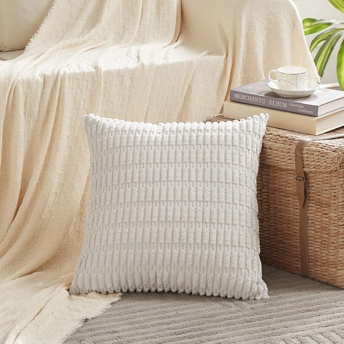 Fancy Homi 4 Packs Pure White Decorative Throw Pillow Covers 18x18 Inch - Image 2