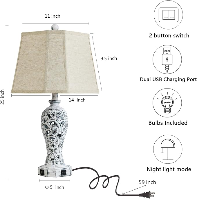 25'' Farmhouse Table Lamps Set of 2 - Image 6