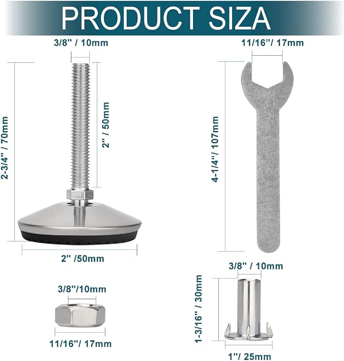 4 Set M10 Leveling Feet with 4-Pronged T Nut, Adjustable Leg Levelers Heavy - Image 4