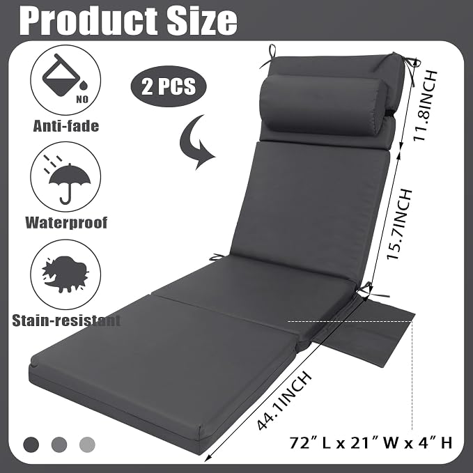 Wenqik 2 Pcs Outdoor Chaise Lounge Cushion - Image 3