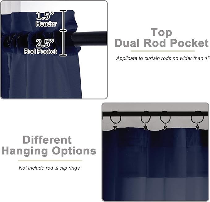 Navy Blue Sheer Curtain for Bedroom Living Room 72 Inches Long 2 Panels Set - Image 4