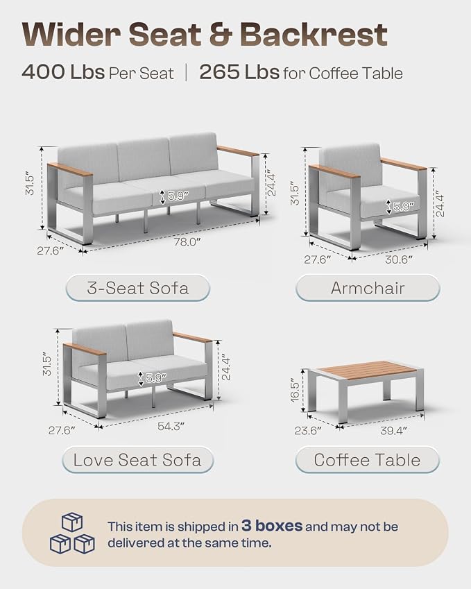 Aluminum Patio Furniture Set, 5 Seats Outdoor Patio Conversation Sets - Image 6