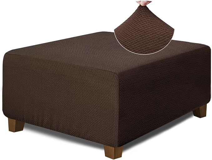 NeColorLife Square Ottoman Cover Jacquard Fabric Thick Stretchable Slipcover by NeColorLife