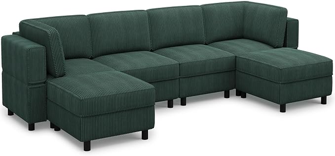Belffin Modular Sectional Sofa U Shaped Sectional Sofa Couch 6 Seater Corduroy - Image 9