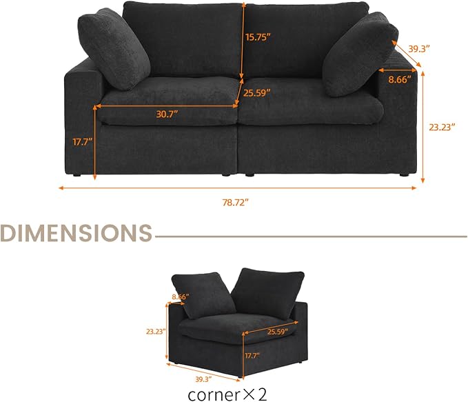Cloud Modular Sectional Sofa Couch, 80.3" Convertible Couches Lovesofa - Image 2