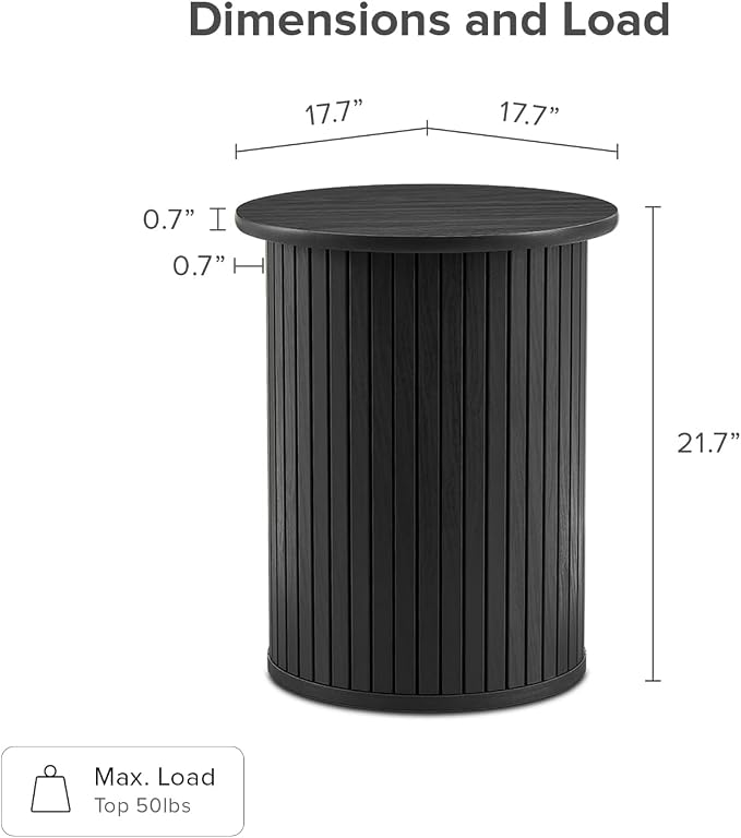 mopio Quin Pedestal Side Table, Tambour Round Fluted End Table, Small Accent - Image 2