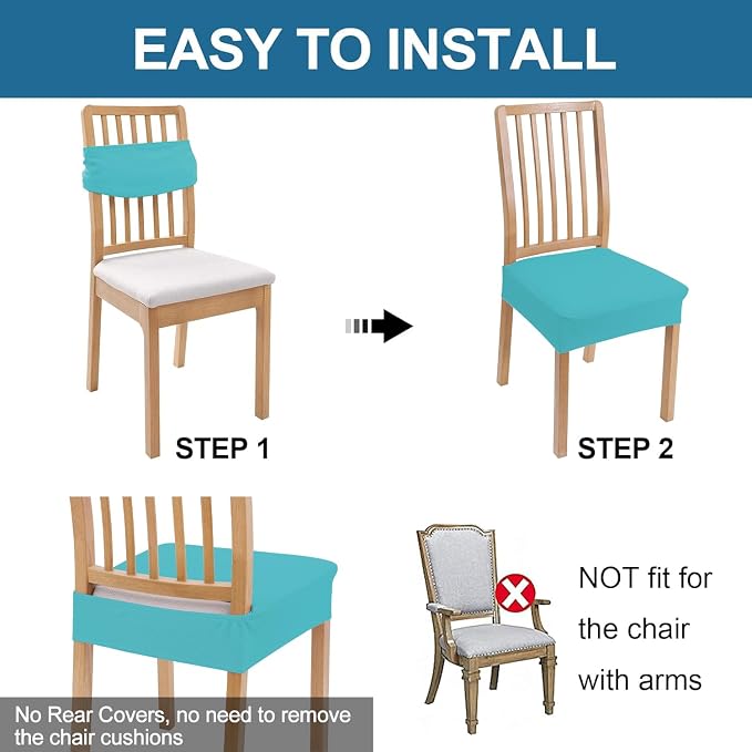 Smiry Waterproof Seat Covers for Dining Room Chairs Set of 6, Stretch Jacquard - Image 5