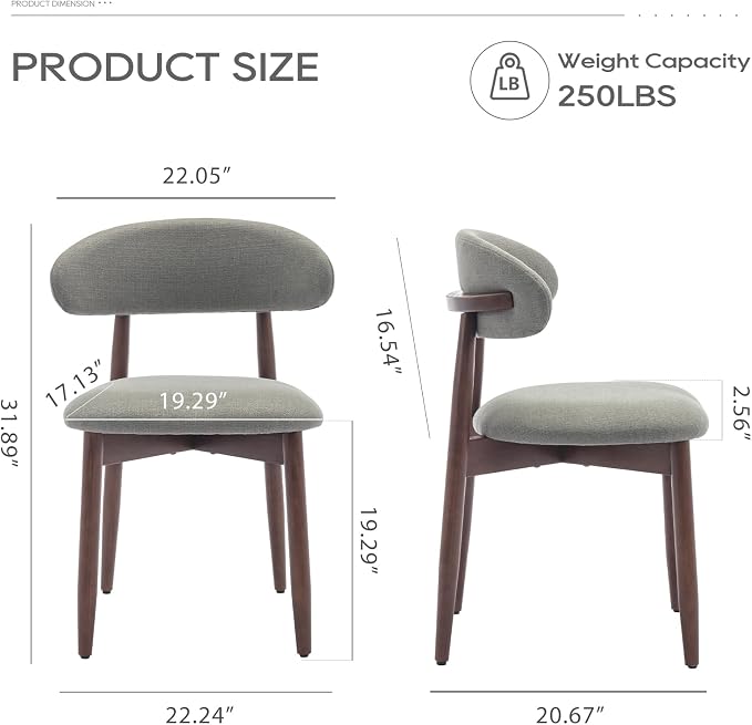 COLAMY Wooden Dining Room Chairs Set of 2, Modern Upholstered Fabric Dining - Image 2