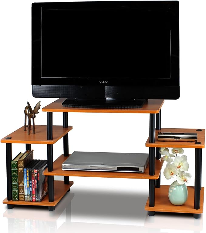 Furinno No Tools Tube Entertainment Center, Light Cherry/Black, Square Corner by Furinno-FitsYourSpaceFitsYourBudget