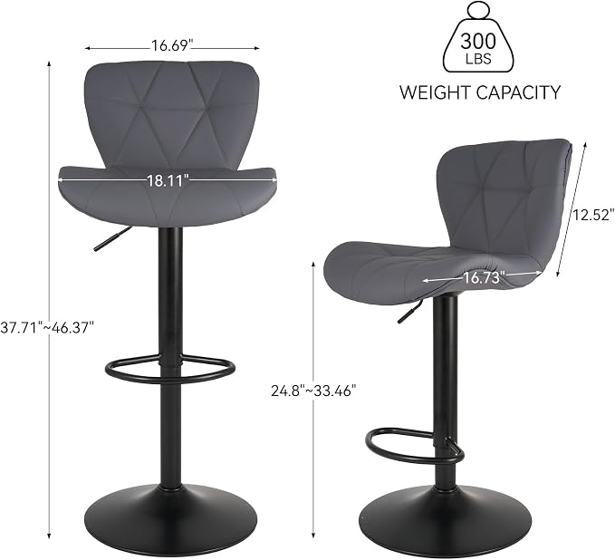 Nalupatio Modern Bar Stools Set of 3, Adjustable Faux Leather Upholstered - Image 2