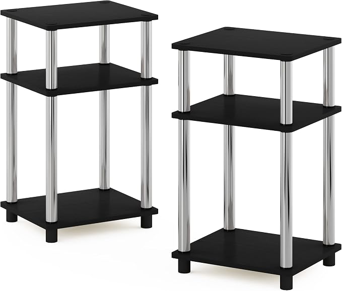 Furinno JUST Side Table Set of 2, 3-Tier Modern End Tables, Open Shelves Night - Image 6