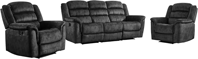 EBELLO 3 Pieces Reclining Living Room Set, Soft Fabric Manual Recliner Sofa - Image 8
