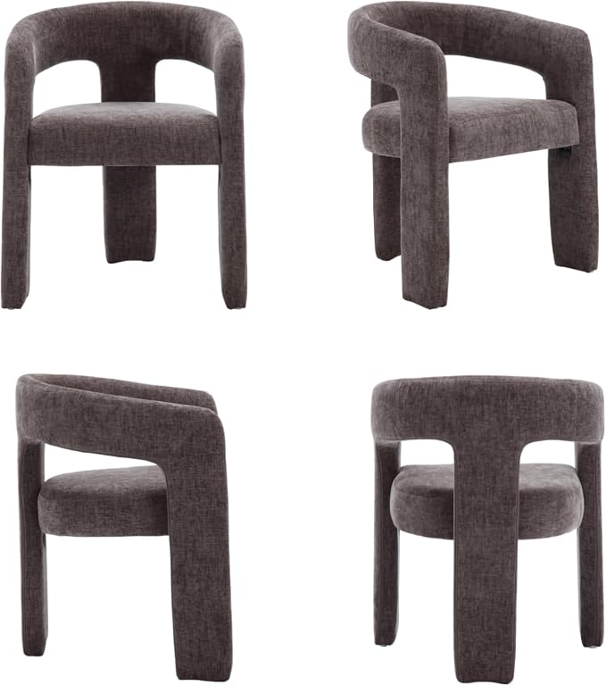 Modern Chenille Dining Chairs Set of 4, Upholstered Barrel Chairs - Image 9