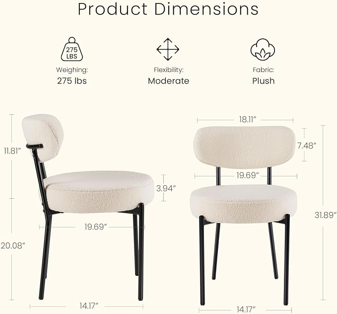 DUMOS Dining Chairs Set of 4, Mid Century Modern Chair Round Upholstered Curved - Image 2