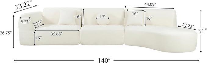 140'' Curved Sectional Sofa Sponge Couch - Image 2